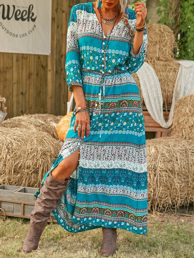 Boho Short Sleeve V Neck Weaving Dress