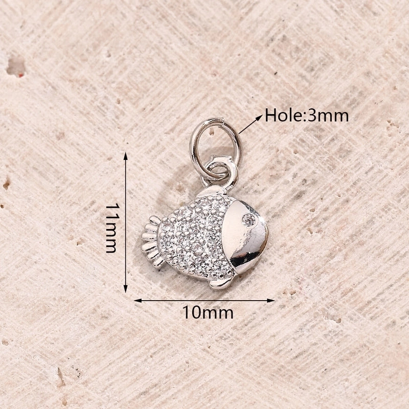1 Pc/Package 17×16.5mm 19x7mm 23x9mm Hole 3~3.9mm Copper Zircon 18K Gold Plated White Gold Plated Fish Carp Polished Pendant Jewelry Accessories