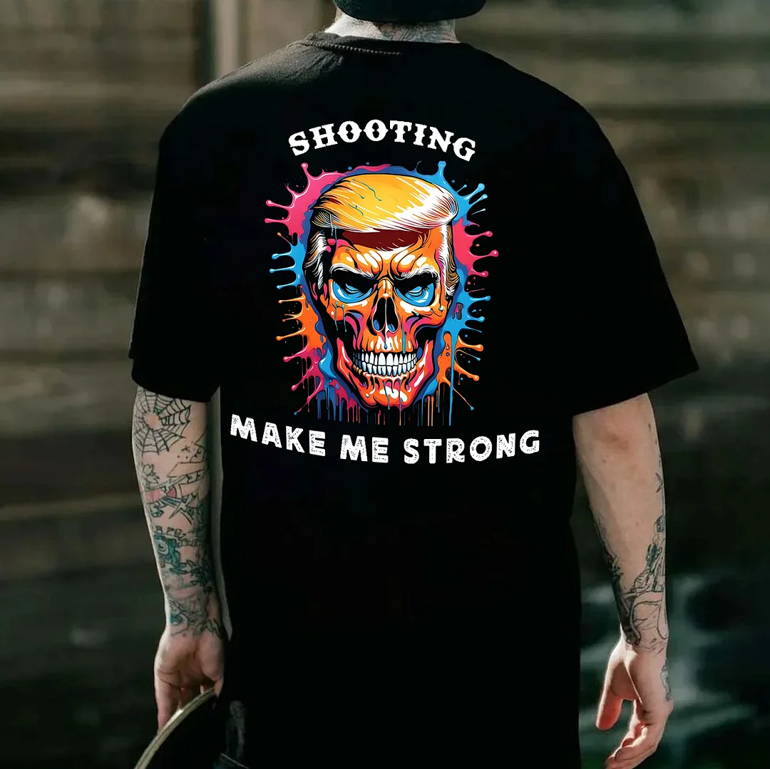 SHOOTING MAKE ME STRONG Iridescent Skull Print Men's T-shirt