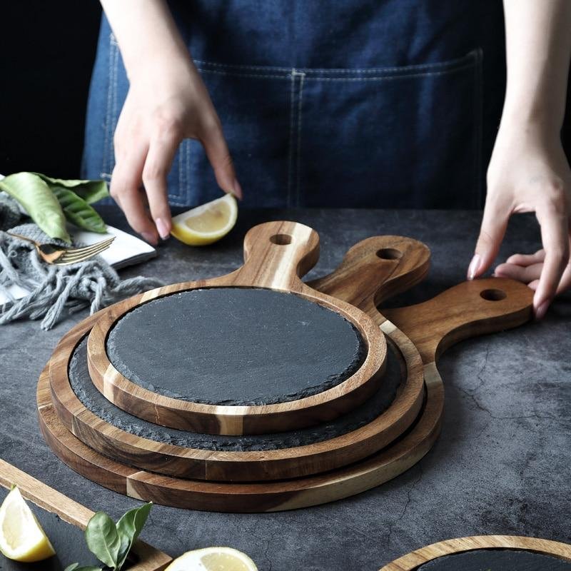 Wooden Slate Round Snack Food Plate