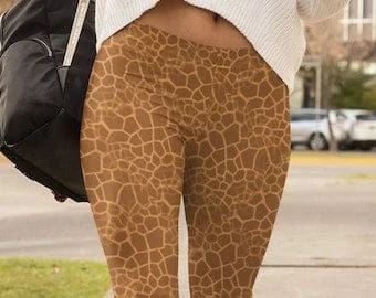 Pornhint GIRAFFE - Mid Waist Casual Leggings featuring Soft Touch Spandex Blend with 4- Way Stretch for Maximum Comfort & Move