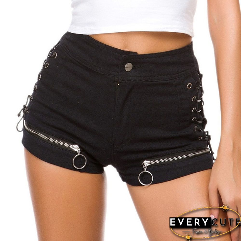 Sexy Summer Women Denim Shorts High Waist Ripped Short Jeans Femme Tassel Lace Up Bandage Hotpants