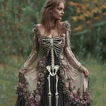 Vintage Skeleton Floral Fiber Art Flowy Linen Maxi Dress - Image 2