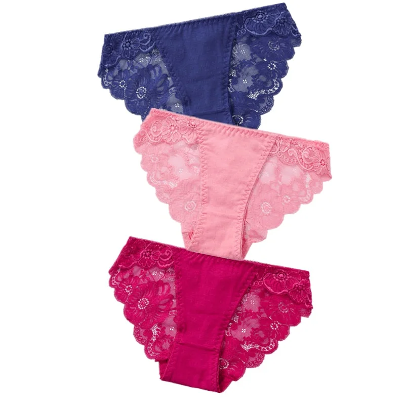 3pcs Exotic Apparel Sexy Panties Lace Briefs Women Low-Rise Solid Panty Underwear Sexy Women Lace Breathable Hip-lift Underpants