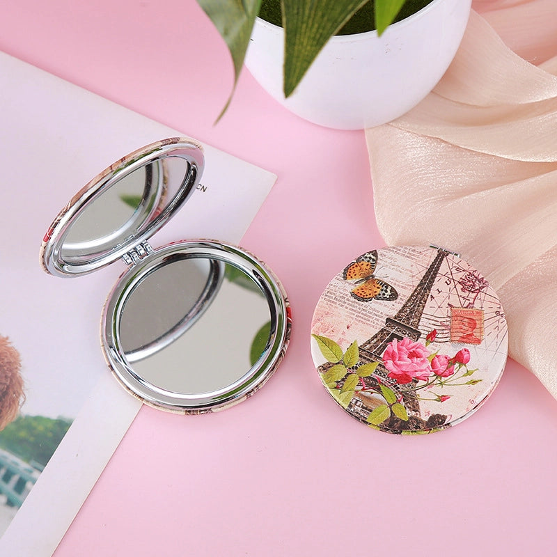 Elegant Classic Style Streetwear Printing Eiffel Tower Pu Leather Mirror 1 Piece