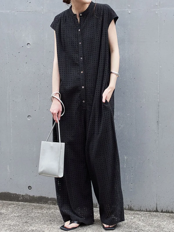 Summer Solid Losse Hollow Jumpsuit