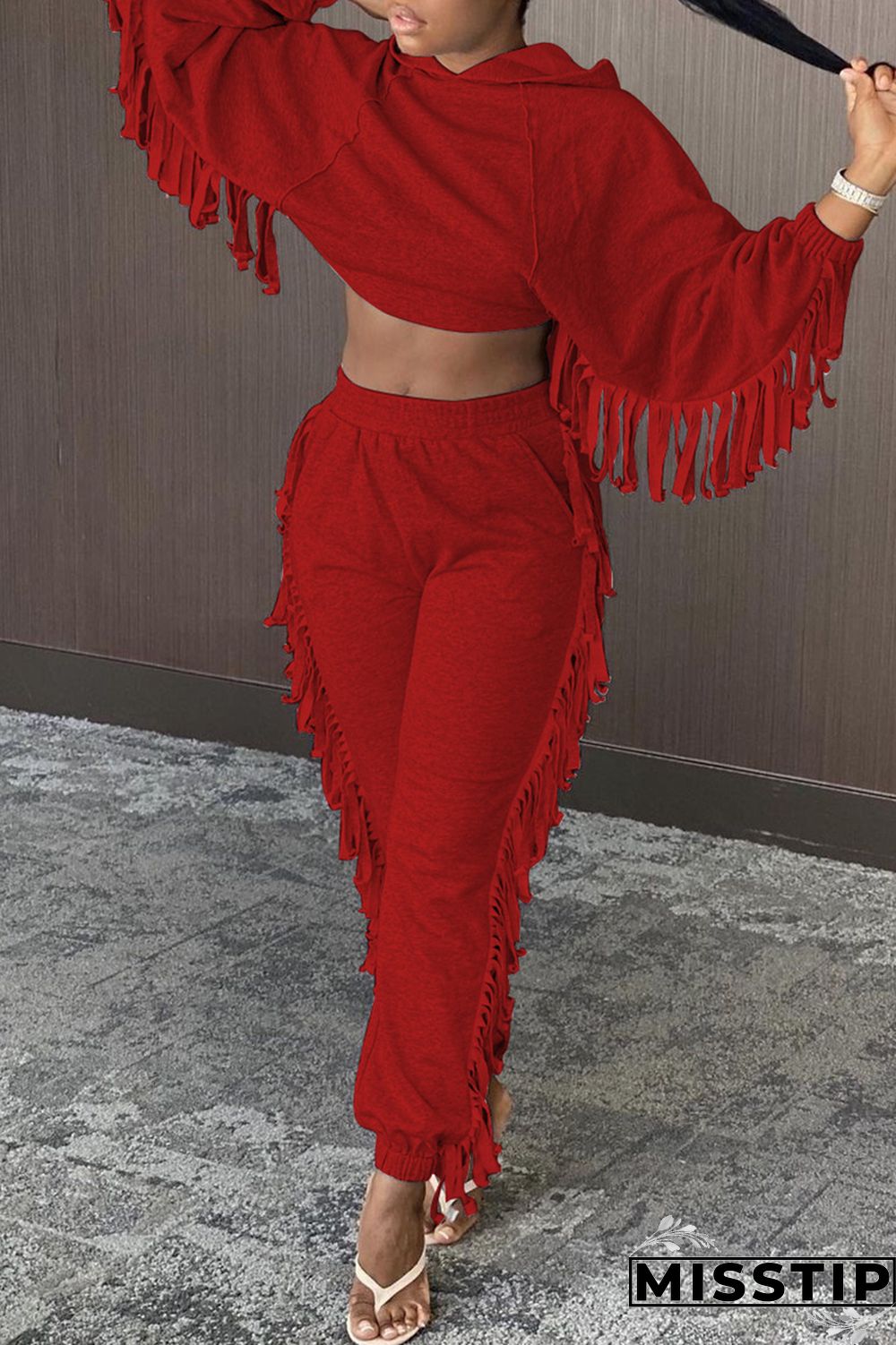 Black Fashion Casual Solid Tassel Hooded Collar Long Sleeve Two Pieces