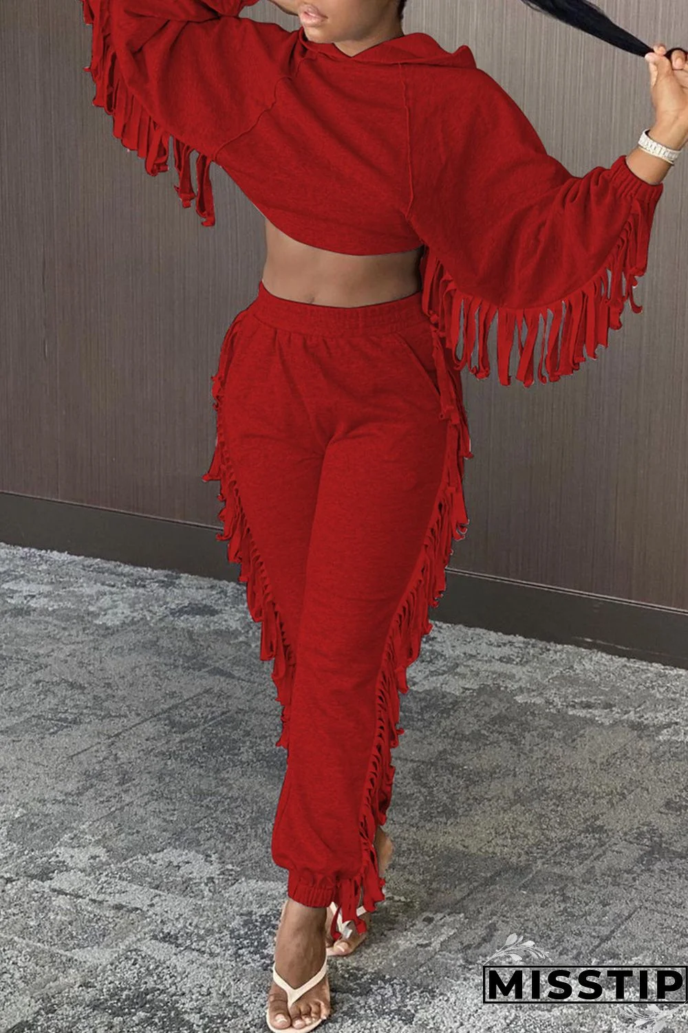 Black Fashion Casual Solid Tassel Hooded Collar Long Sleeve Two Pieces