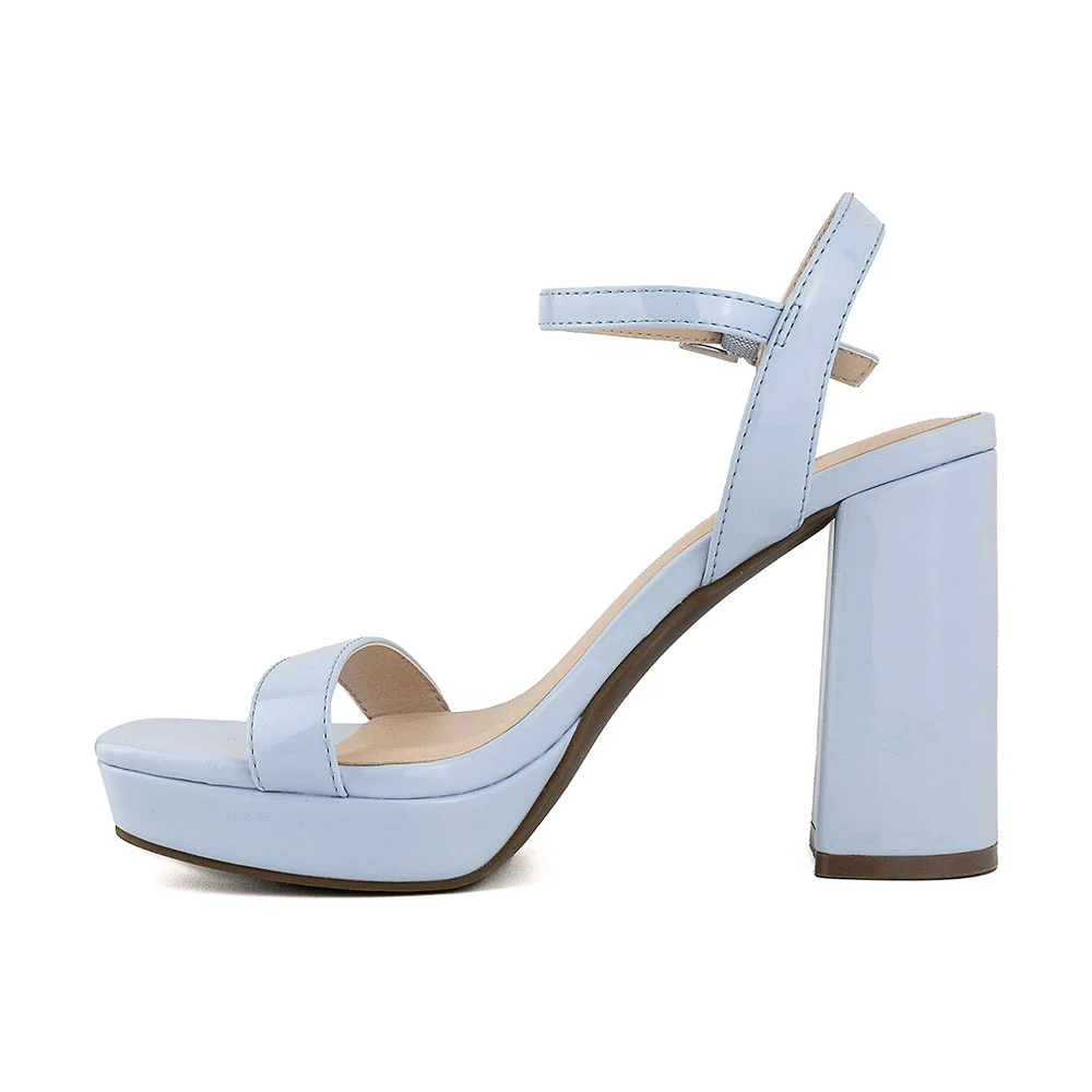 Women's Square Toe Ankle Strap Platform High Heels Sandals in Blue