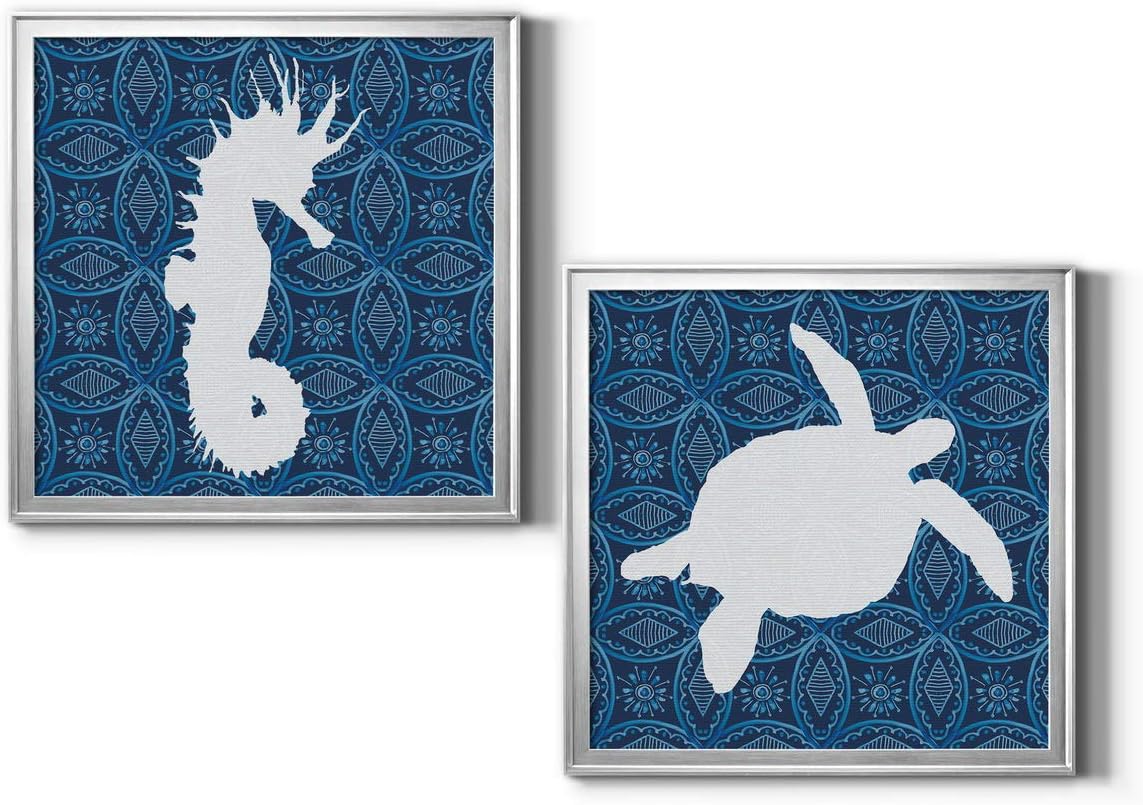 Neutral Color Wall Art, Wall Dcor Canvas, Beaches, Floral, Animals, Bohemian, & Vintage Styles, Ready to Hang -Silver Framed, Sea Patterned Seahorse 22X22 22X22