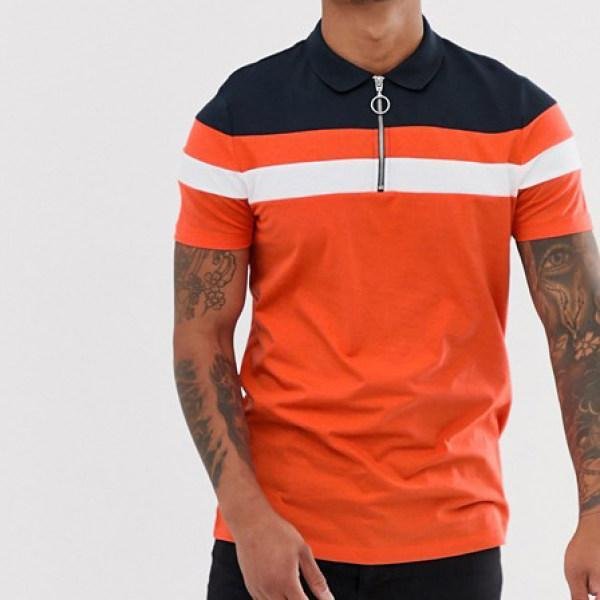 POLO shirt, zipper knitting stitching men's T-shirt