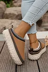 Women's Contrast Stitch Detail Faux Suede Plush Winter Clog Slippers