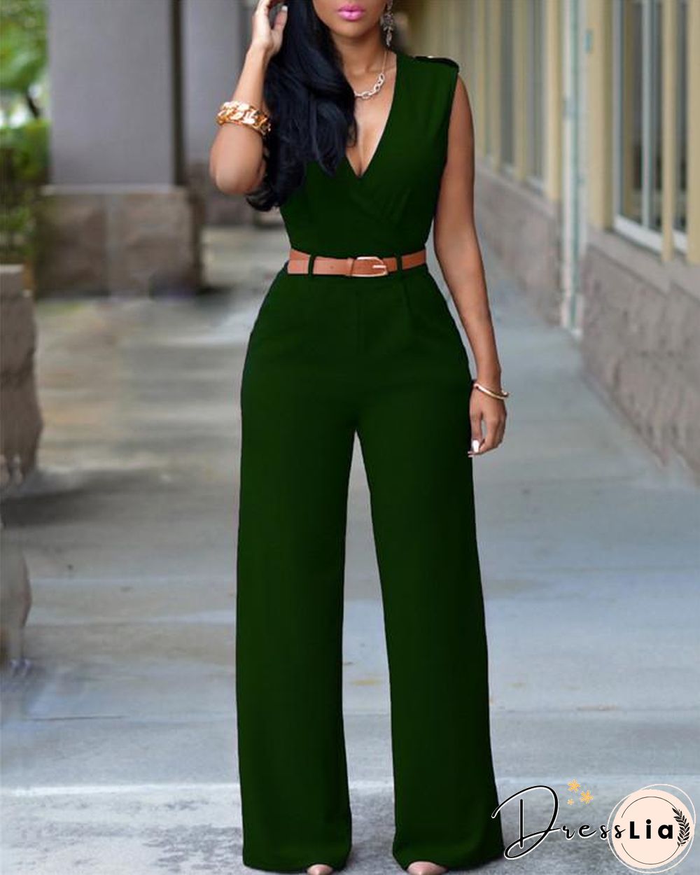 V Neck Solid Casual Short Sleeve Jumpsuits