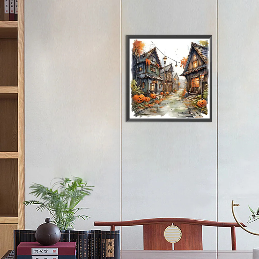 Diamond Painting - Full Round Drill - Halloween Pumpkin Street(Canvas|30*30cm)
