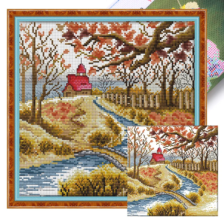 Korea View Autumn - 14CT Joy Sunday Stamped Cross Stitch(29*29cm)