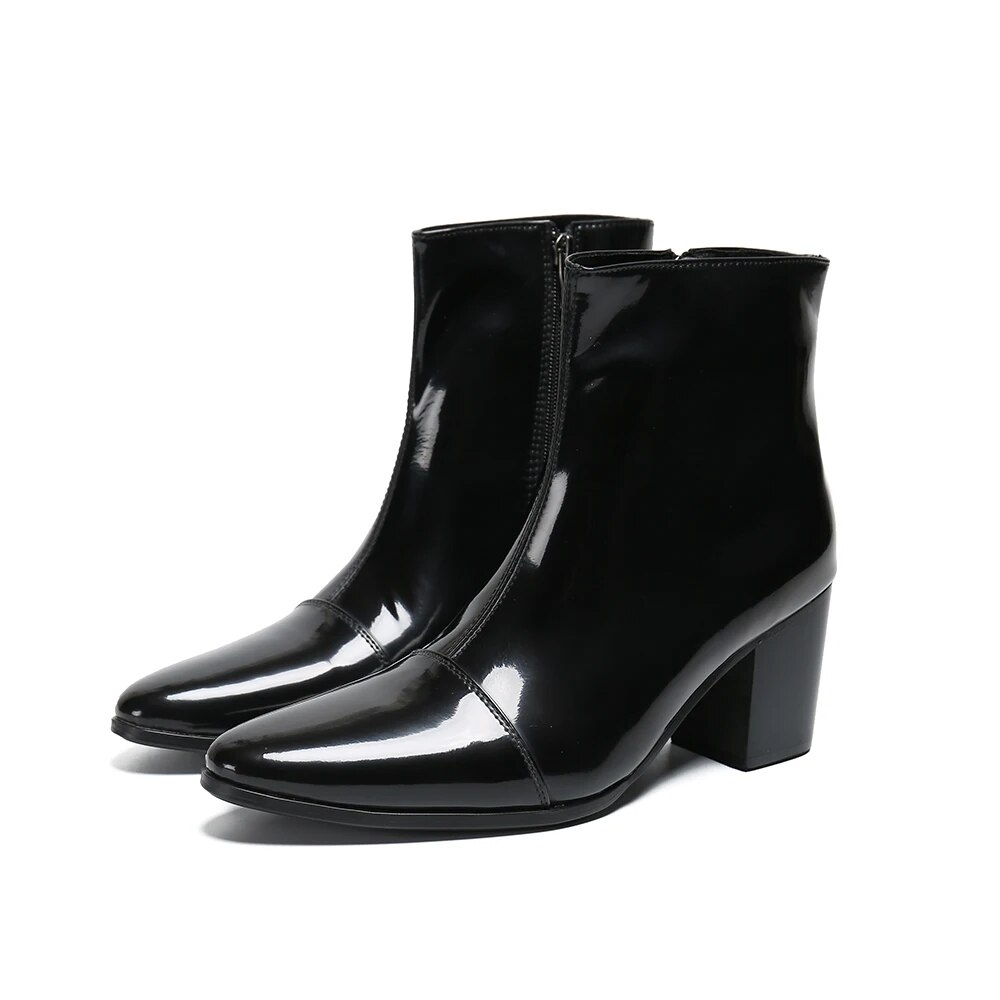 VCSHOES Italian Men High Heel Boots Pointed Toe Party Dress Boots Nightclub Celebration Real Leather Ankle Boots