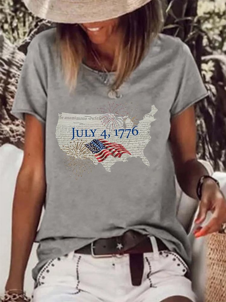 1776 4th of July American Flag Raw Hem Tee-00062