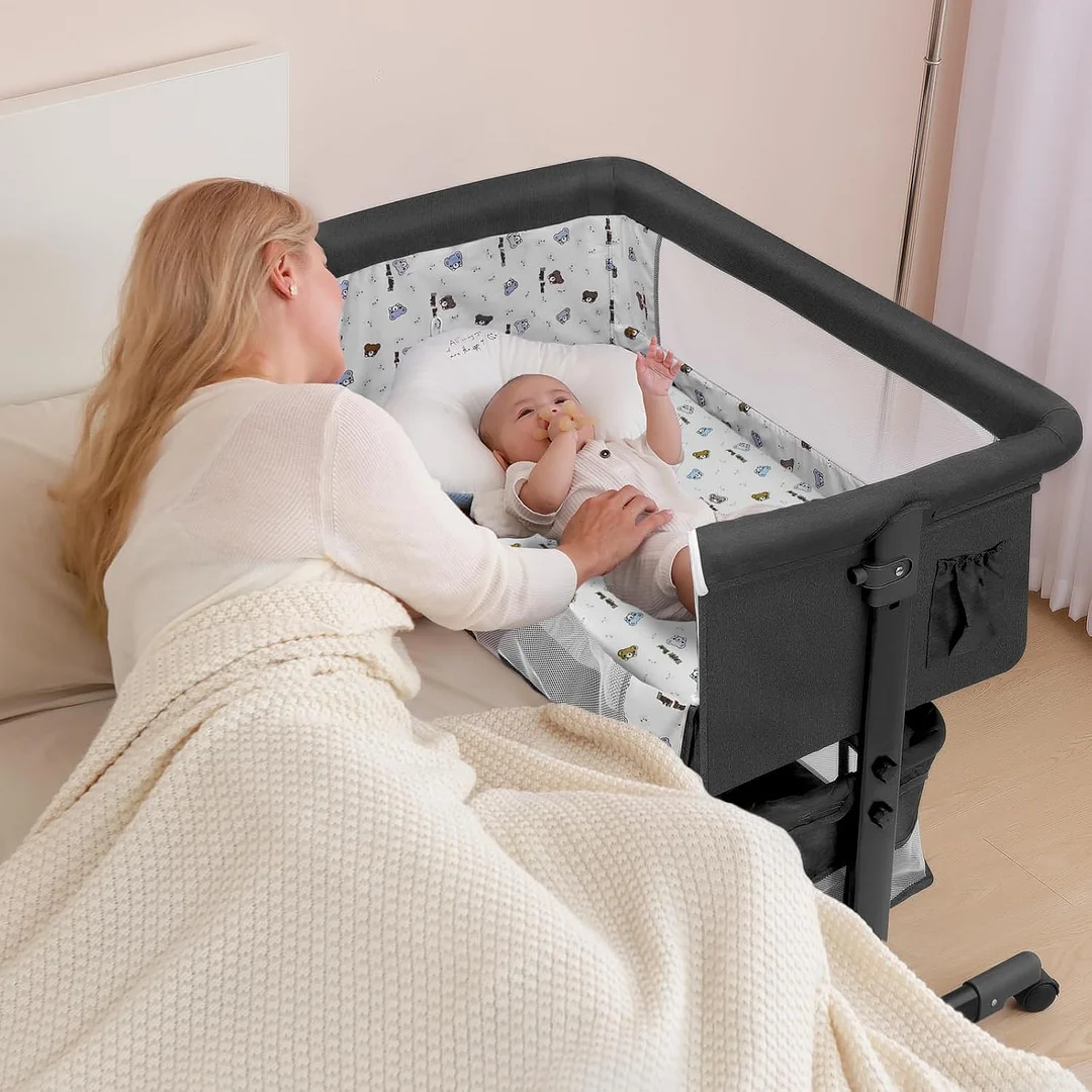Baby Bassinet, Baby Basinet Bedside Sleeper, Easy to Fold Portable Crib Side Bassinet 2025new Style Girl/boy bassinets (Dark Gray)