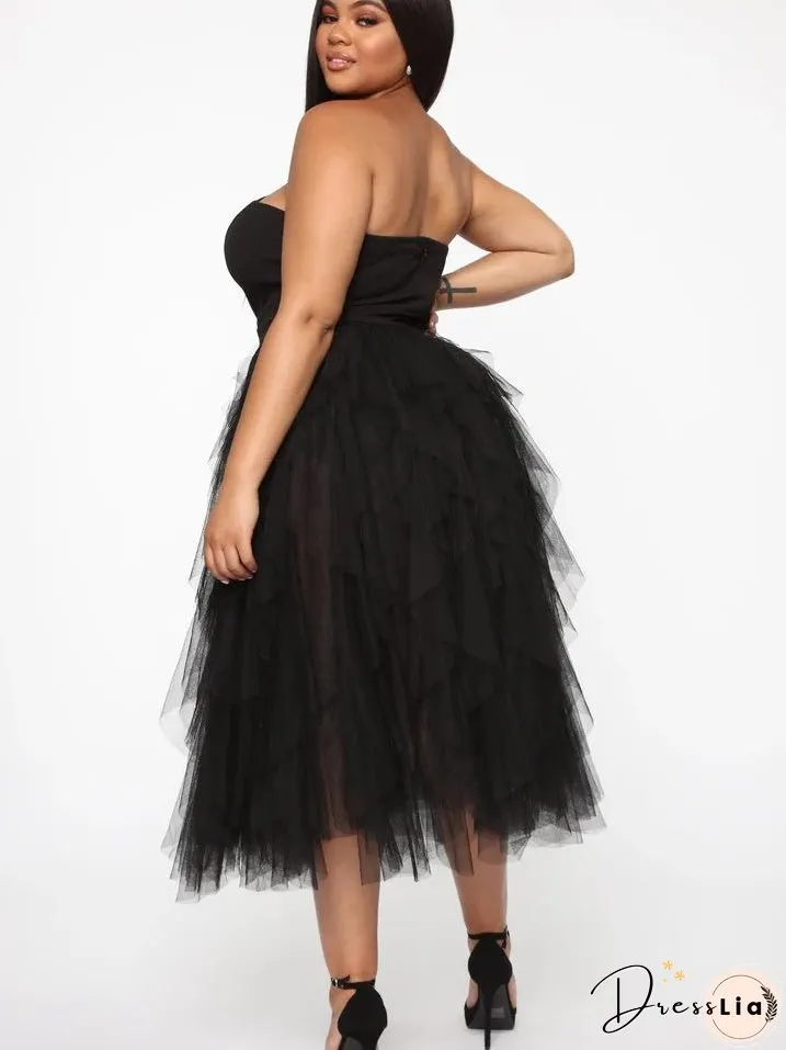 Temperament Mesh Tube Top Swing Evening Dress