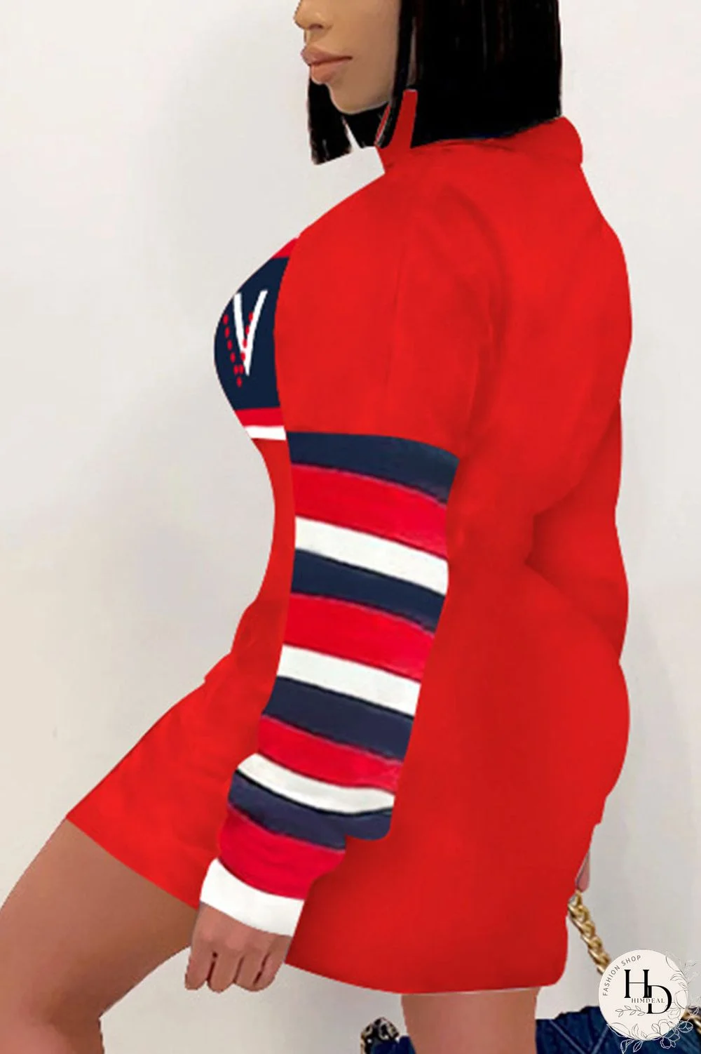 Red Casual Print O Neck Pencil Skirt Dresses