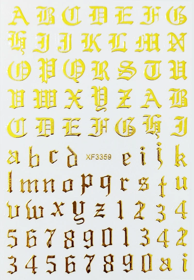 3D New Fashion Old English Font Manicure Design Black Nail Art Stickers Manicure Decal Stickers for Nails Decal Decoration-Nail Inspo