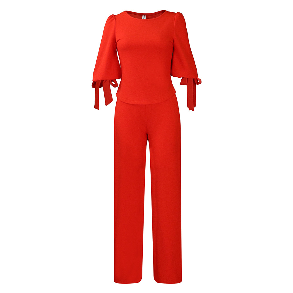 Leisure Set New Women's Loose Loose Loose Binding Top Two -piece High -waist Wide -leg Pants