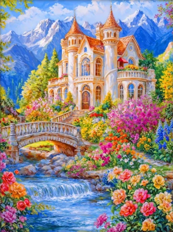 Flower Water Castle-AB Round Drill Diamond Painting-40*60CM(Canvas)