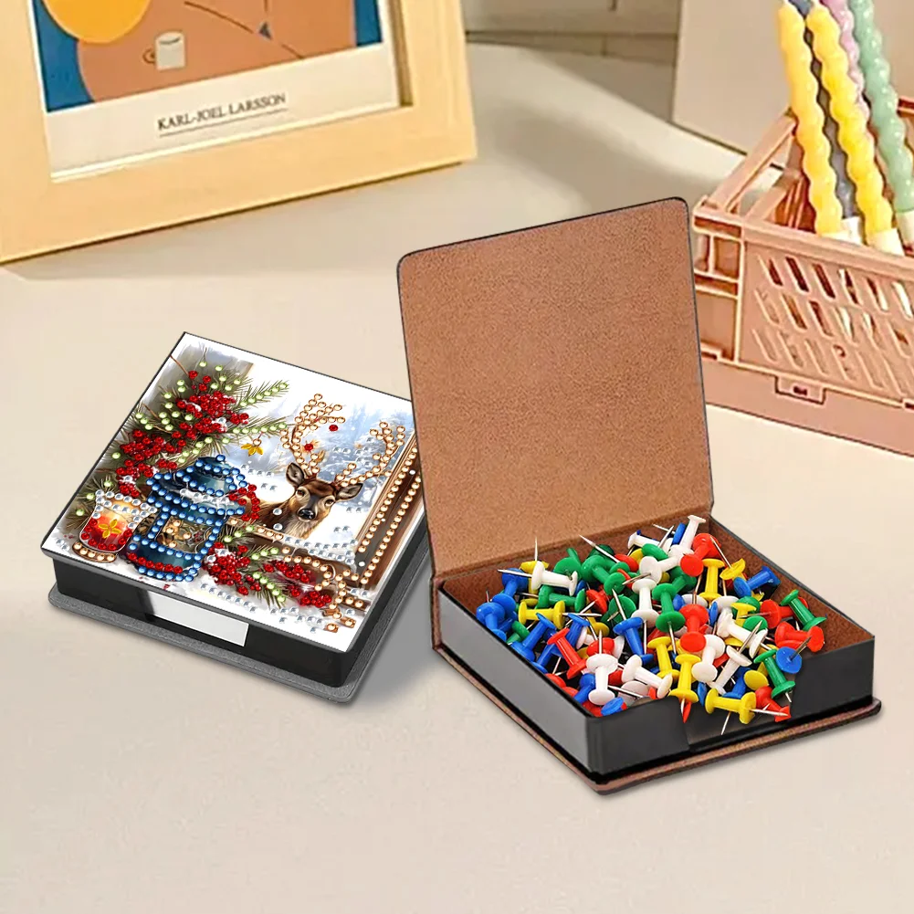 5D DIY PU Elk Diamond Painting Notecard Box Gem Art Sticky Note Holder