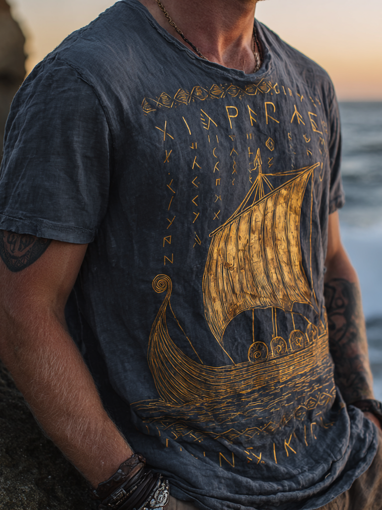 Men's Viking Mythology Retro Coastal Drakkar T-Shirt / Rvogue / Rvogue