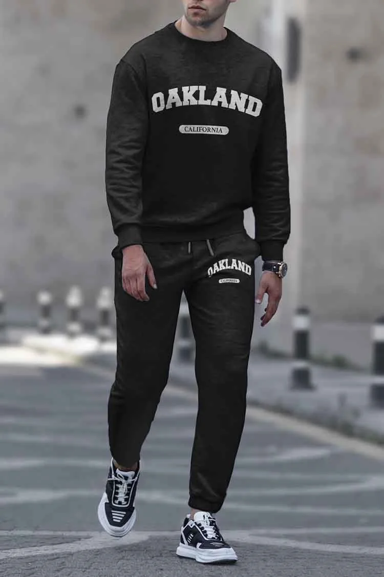 Men'S Oakland Letter Pullover Sports Sweatshirt And Pants Co-Ord
