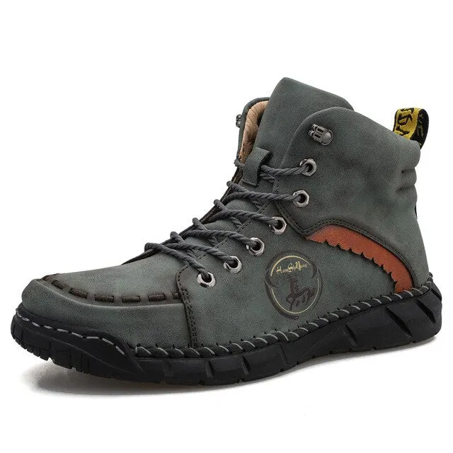 Fashion Men's Boots Handmade Men's Ankle Boots Autumn Winter Men's Motorcycle Boots Outdoor Men Short Boots Lace-up Men's Shoes
