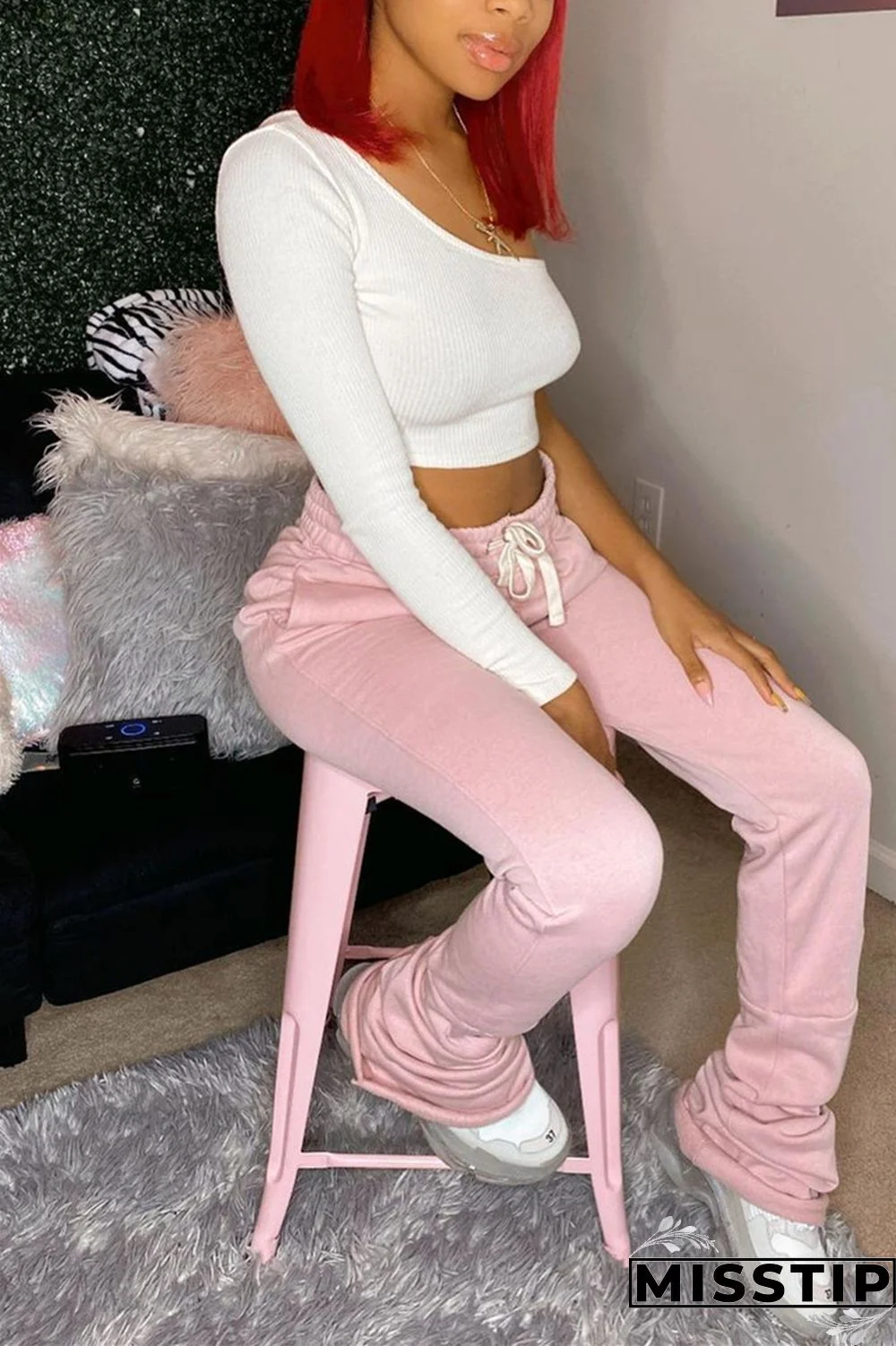 Black Fashion Casual Solid Basic Regular Trousers