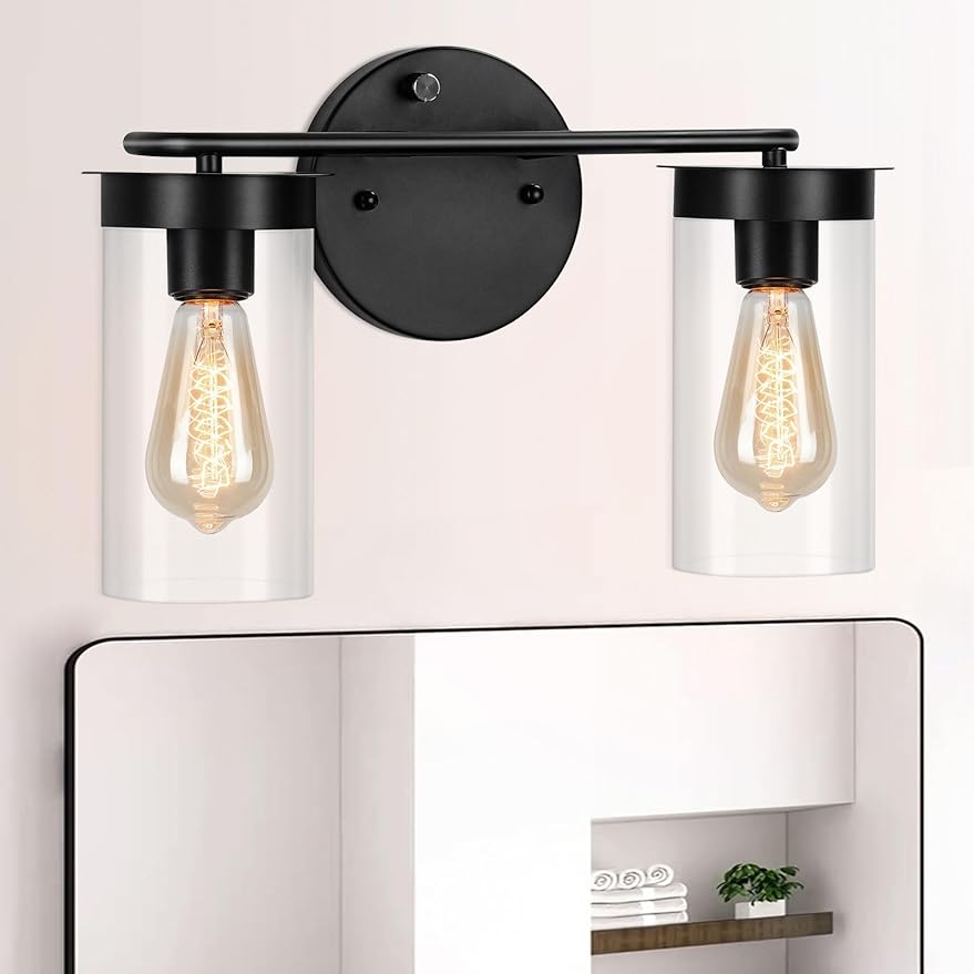 Lightess 2-Light Bathroom Vanity Light With On Off Switch, Matte Black ...