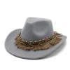 Unisex Fall Vintage Western Cowboy Woolen Tassel Sun Protection Wide Brim Hat by Inlyline