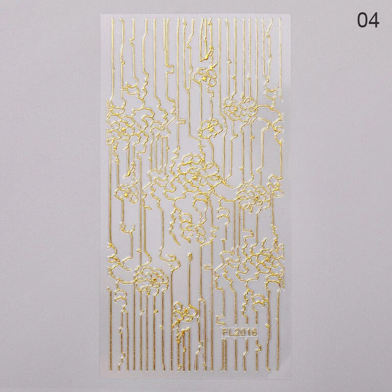 Gold 3D Nail Sticker Curve Stripe Lines Nails Stickers Gradient Adhesive Striping Tape Nail Foil Nail Art Stickers Decals Silver-Nail Inspo