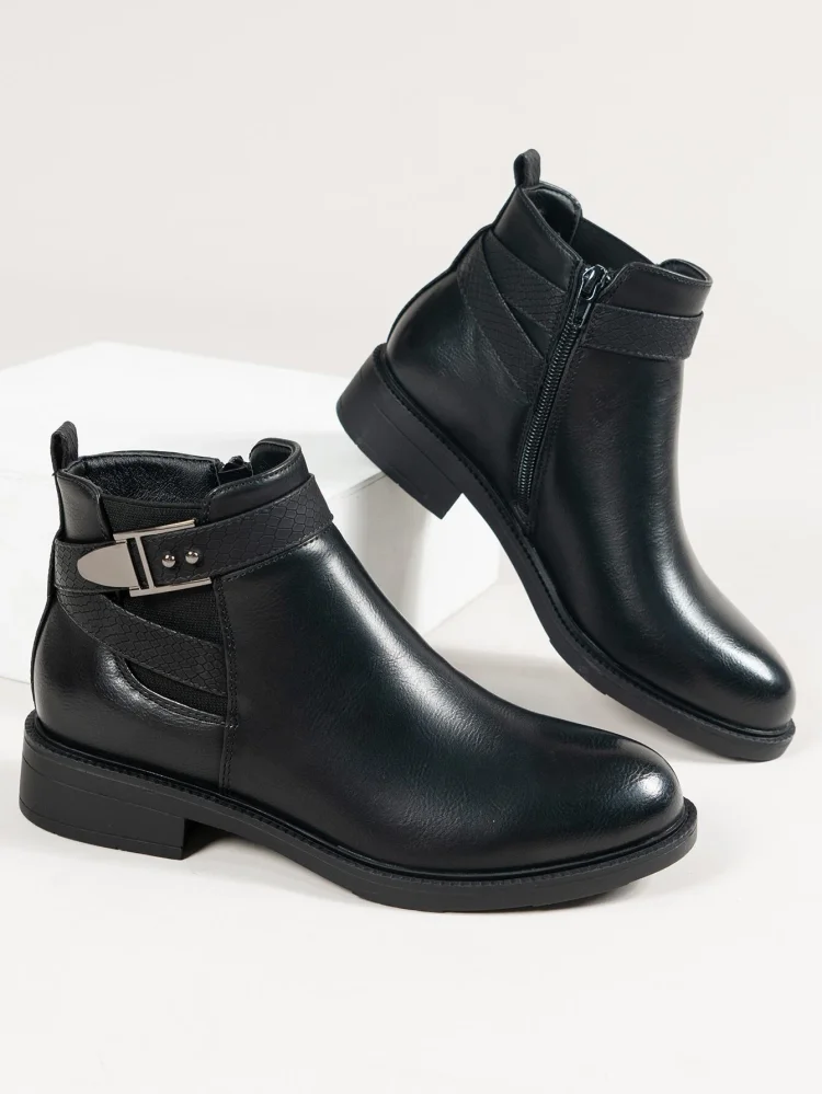 Buckle Detail Side Zip Boots shopify Stunahome.com