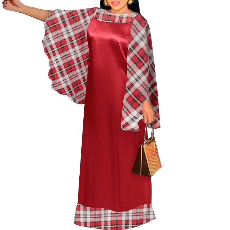 Patchwork Plaid Dress Holiday Party Maxi Long Dress VONDA 2022 Women Casual Vintage Long Sleeve Vestidos Oversized Robe Femme