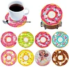 8pcs Cartoon DIY Diamond Painting Wooden Coasters Art Kits with Holder (Donut)