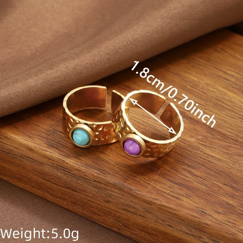 Elegant Geometric 304 Stainless Steel Turquoise Open Rings