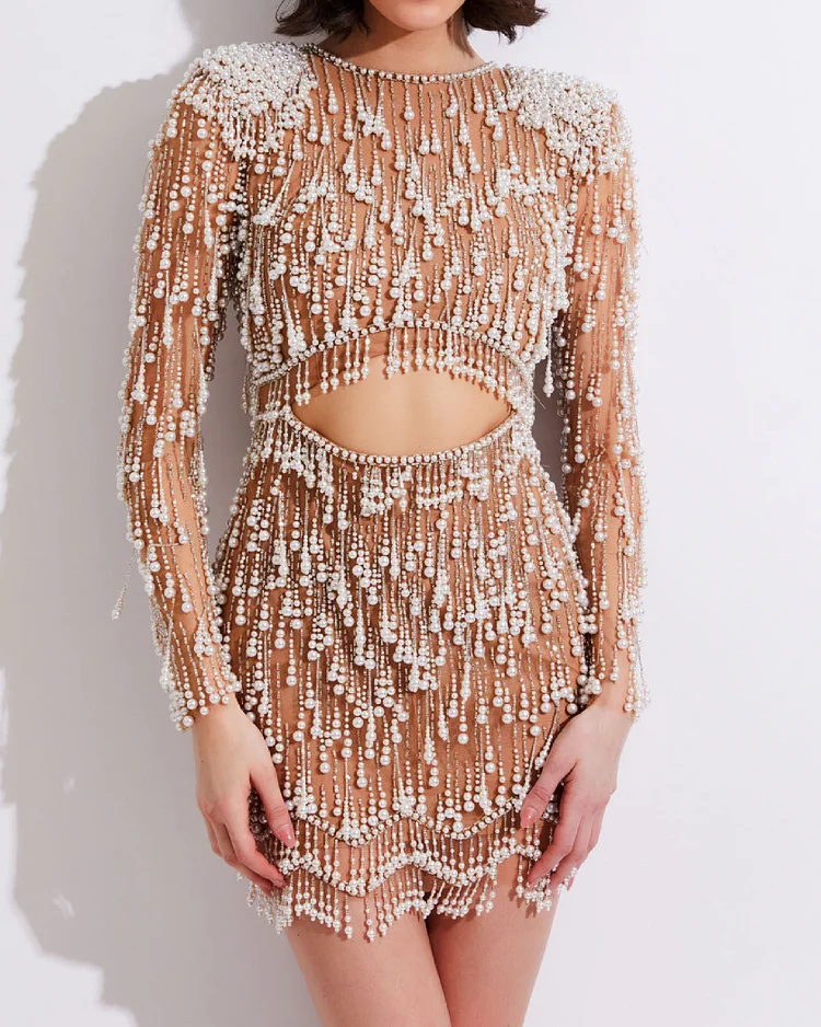 Sexy Pearl Pendant Cocktail Mini Dress