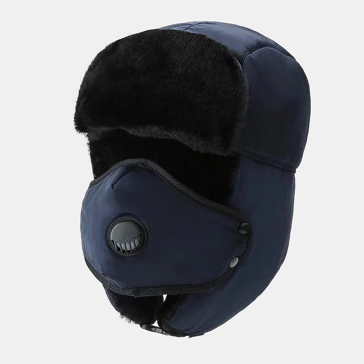 Daily Solid Thermal Fuzzy Lined Earflaps Windproof Winter Hat