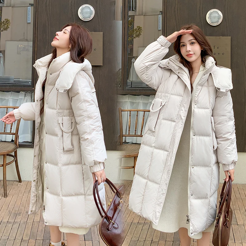 Woherb 2024 New Winter Cotton-Padded Clothes Female Long Style Over The Knee Thick Loose Large Size College Wind Warm Coat-Outfit Ideas