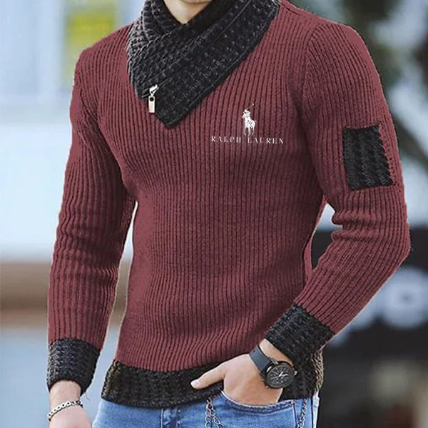 RL® férfi egyszínű garbós pulóver