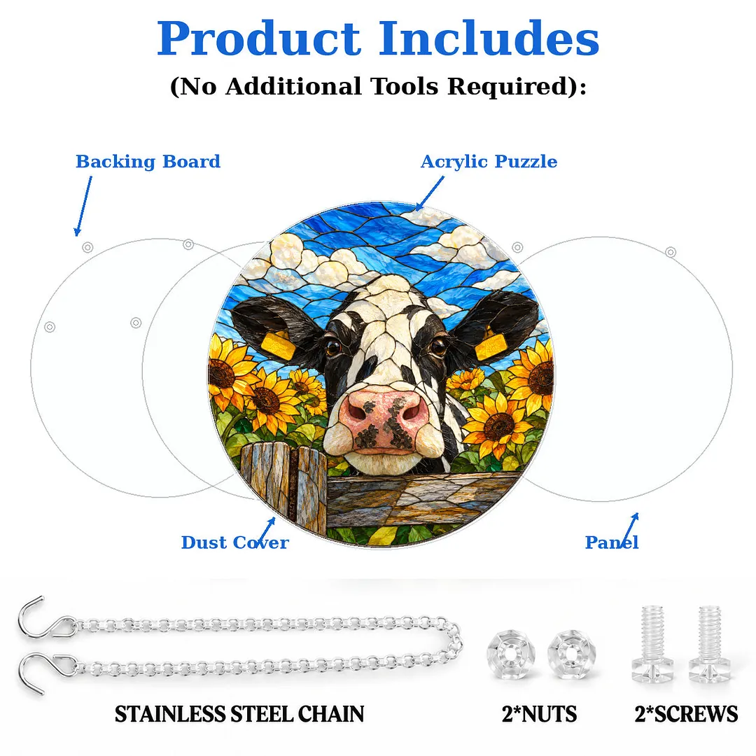 Sunflower Farm Cow Stained Glass Suncatcher Puzzle