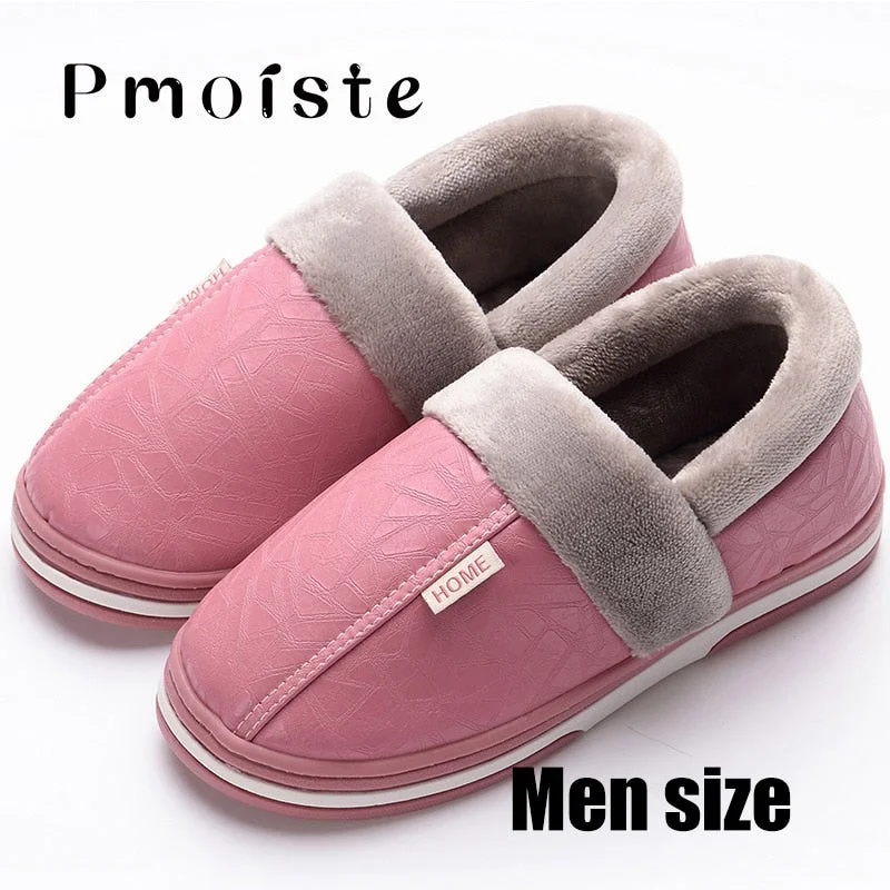 Home Slippers for men Massage Memory foam Winter Indoor slippers With fur Adult Male slippers leather Household Size 45-49