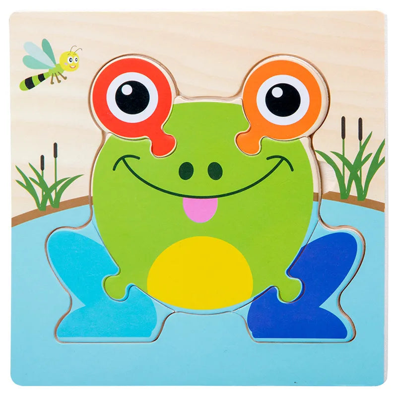 Kindergarten Children’s Enlightenment Early Education Cognition Cartoon Animal Cognition Hand-held Board Wooden Three-dimensional Puzzle Wooden Toys