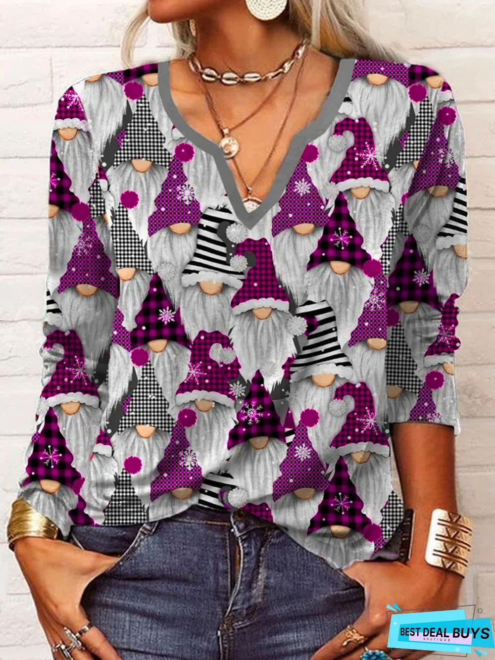 Jersey Casual Christmas Long sleeve Santa Claus T-Shirt