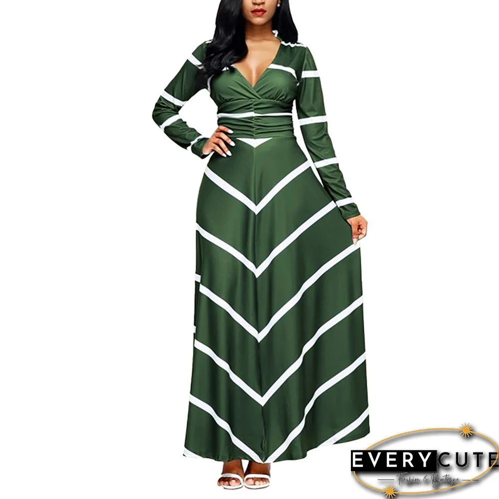 Green Digital Print V Neck Maxi Dress