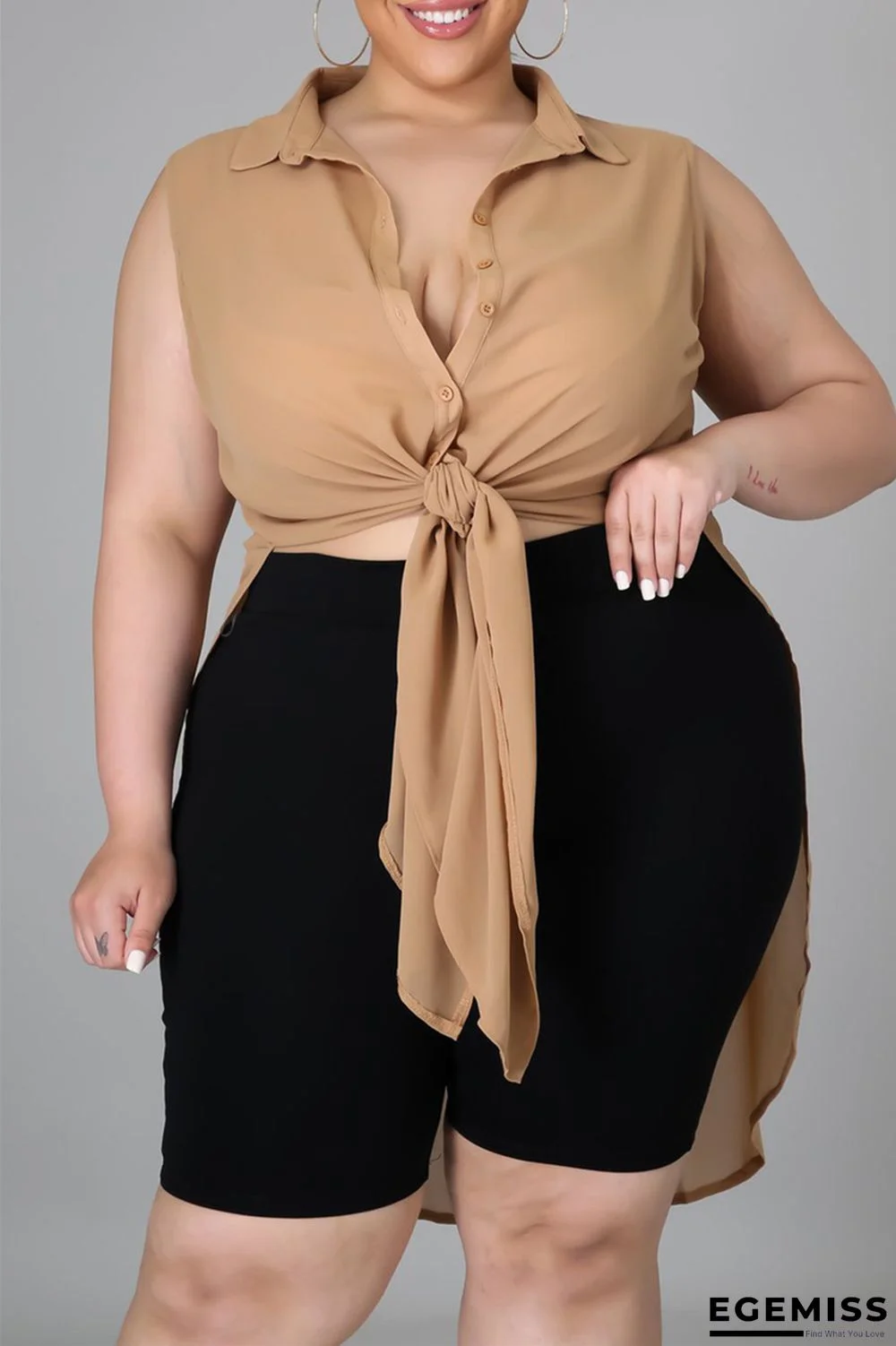 Apricot Fashion Casual Solid Slit Turtleneck Plus Size Tops | EGEMISS