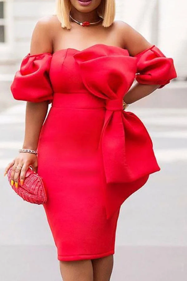 Solid Color Pretty Bowknot Midi Dress